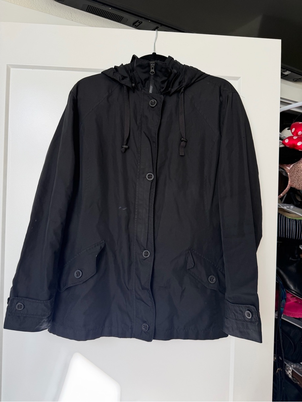 Black Hooded Women's Jacket - Lightweight Raincoat size 18